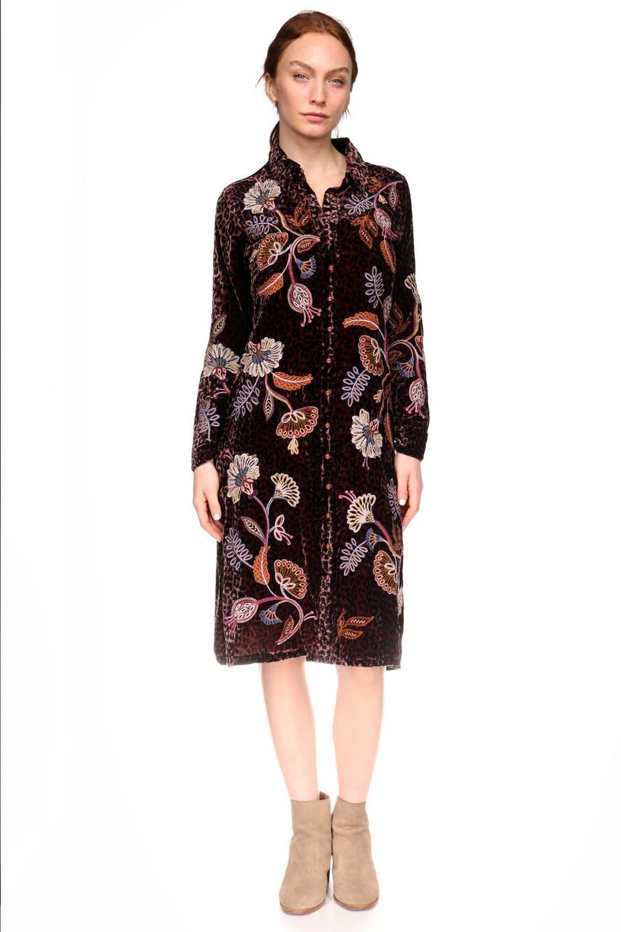 NWT Johnny Was Gineva Velvet Shirt Dress Leopard Sz XXL Embroidered